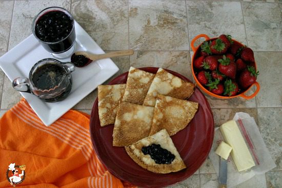 French Crepes with Homemade Syrup and Blueberry Sauce