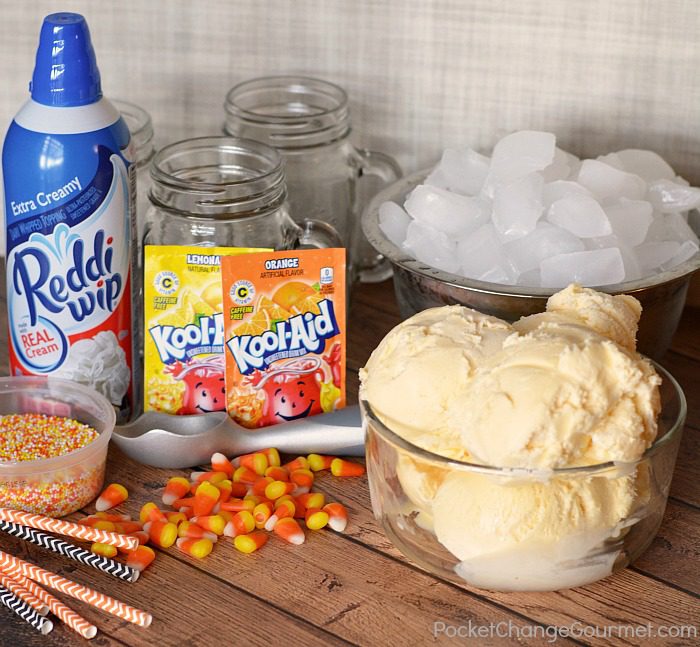 These fun Candy Corn Slushies with Ice Cream only take a few simple ingredients! They are perfect for a Halloween Party or even a treat for the kids after Trick-or-Treating! AND the adults will love them too! 