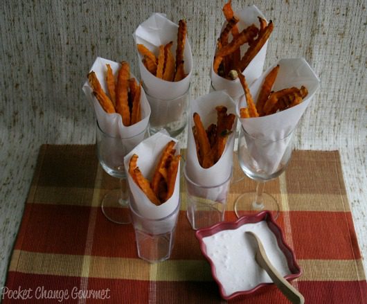 Sweet Potato Fries served in 6 glasses