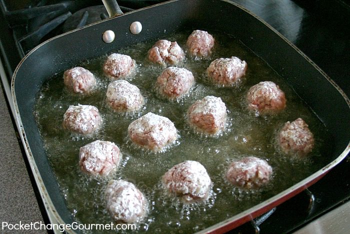 frying the meatballs