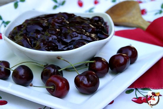 a serve of cherry pie filling with cherries on the side
