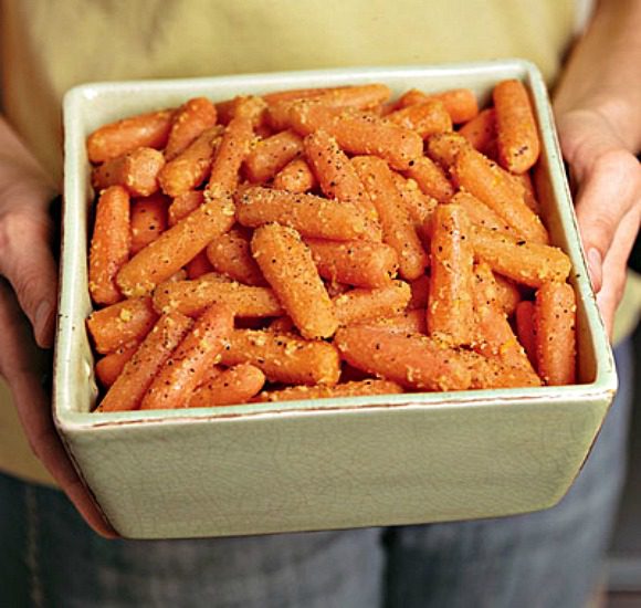 Carrots on a square bowl