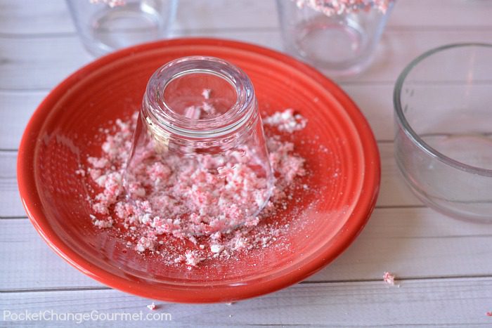 Rim glass with crushed candy canes