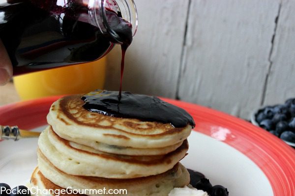 Blueberry Pancakes with Homemade Blueberry Syrup :: PocketChangeGourmet.com