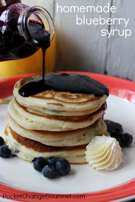 Homemade Blueberry Pancakes with Blueberry Syrup :: Recipe on PocketChangeGourmet.com - old fashioned pancakes