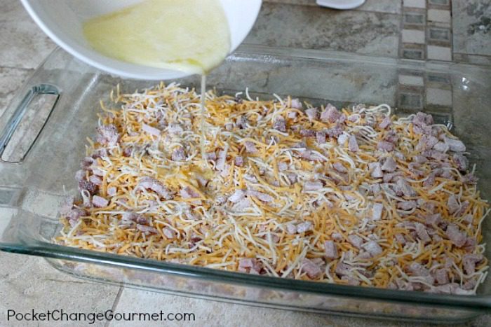 Spread the ham mixture evenly in a baking dish.