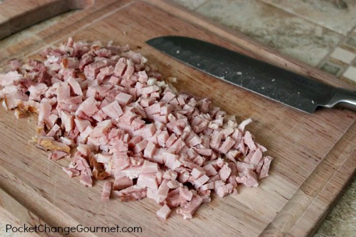 Cut the ham into bite-size pieces.