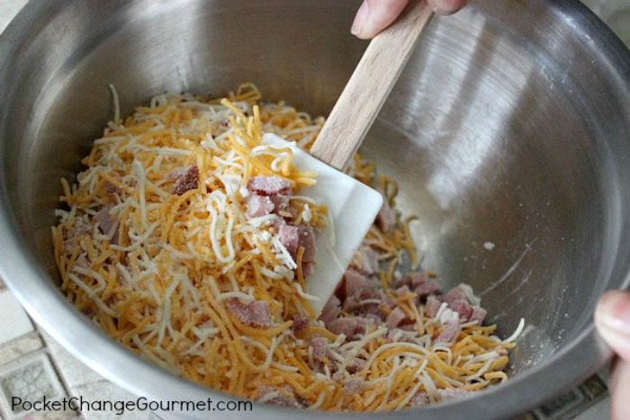 Combine the ham with shredded cheese.