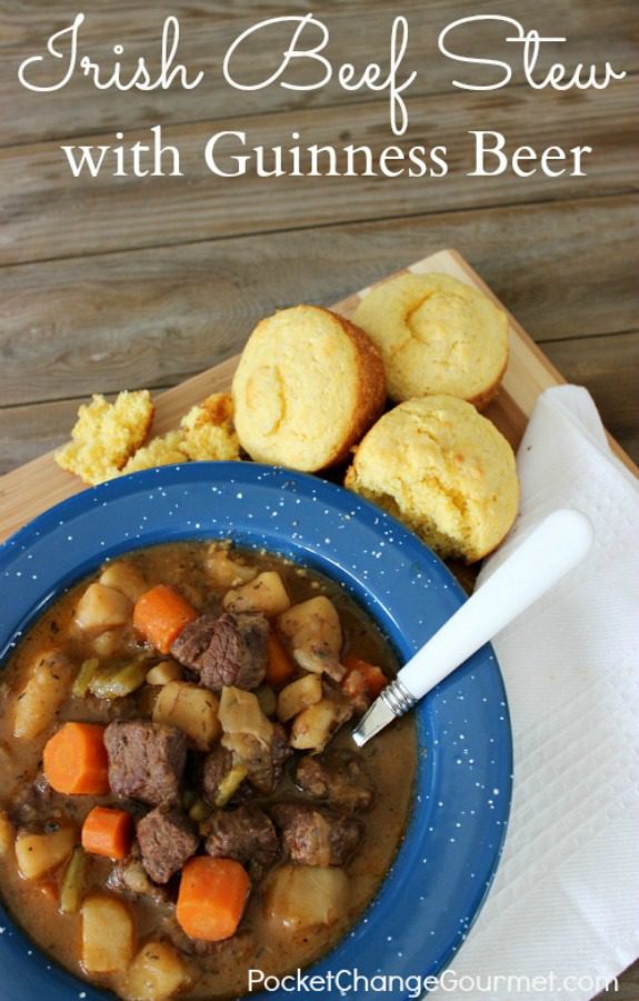 This Irish Beef Stew with Guinness Beer is sure to bring the luck of the irish to you! It's easy to prepare and the perfect St. Patrick's Day Dinner! Pin to your Recipe Board!