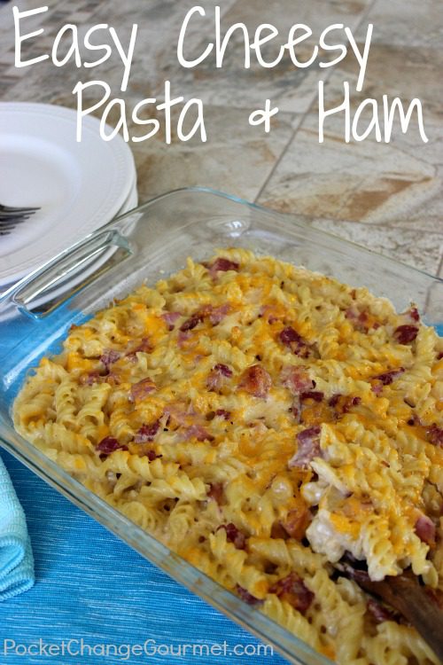 Easy Cheesy Pasta and Ham - a perfect recipe to use up leftover ham! Pin to your Recipe Board!