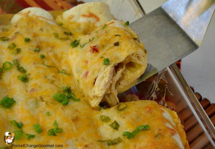 Creamy Chicken Enchiladas: Recipe on PocketChangeGourmet.com