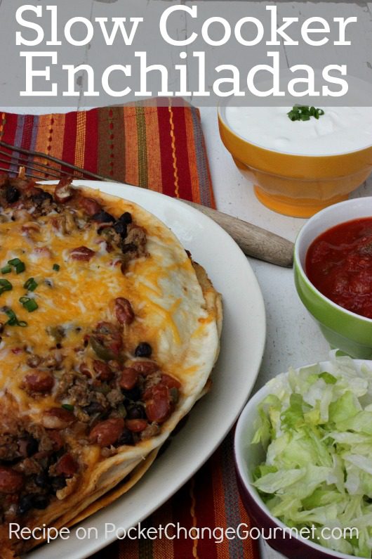 Slow Cooker Enchiladas -- Dinner in a snap! Pin to your Recipe Board!