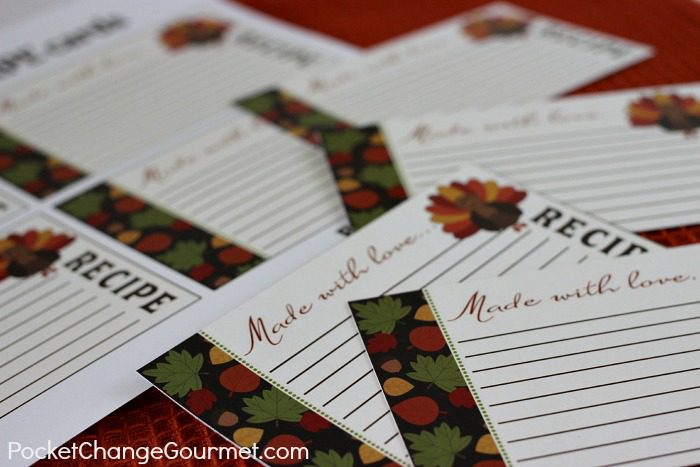 Free Printable Recipe Cards for Thanksgiving on PocketChangeGourmet.com