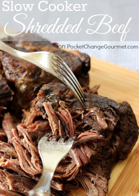 Slow Cooker Shredded Beef |  Recipe on PocketChangeGourmet.com