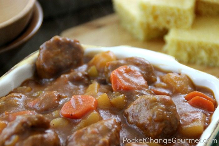 Meatball Stew on a white container