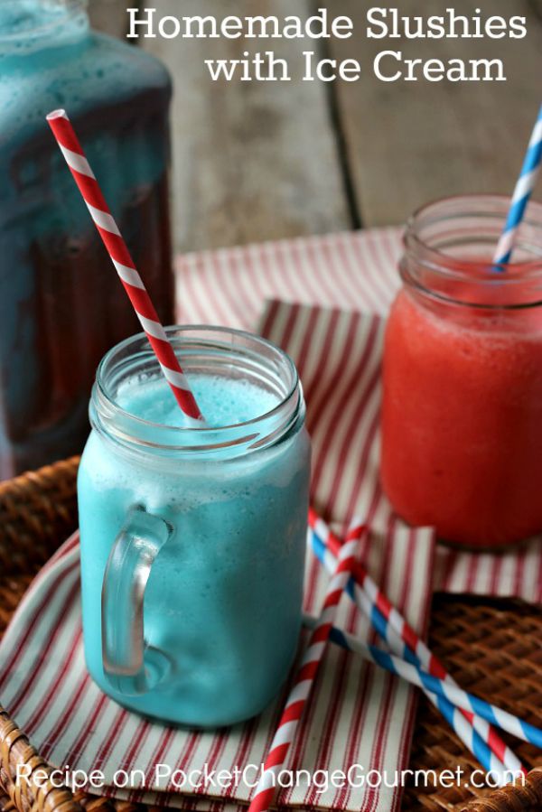 These Homemade Slushies with Ice Cream go together in minutes and cost about $1 for the whole pitcher! Click on the Photo for the Recipe!