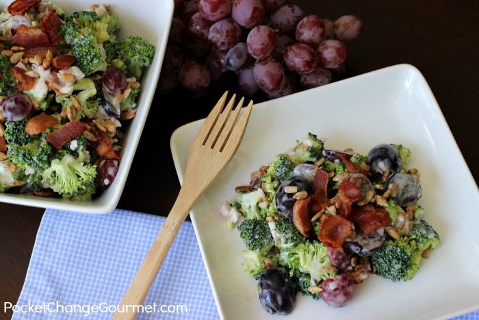 Broccoli Grape Salad Recipe | Perfect for potlucks, cook-outs, easy enough for a weeknight side dish | Recipe on PocketChangeGourmet.com