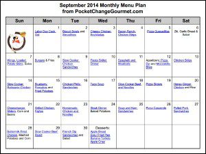 September 2014 Monthly Menu | Available on PocketChangeGourmet.com