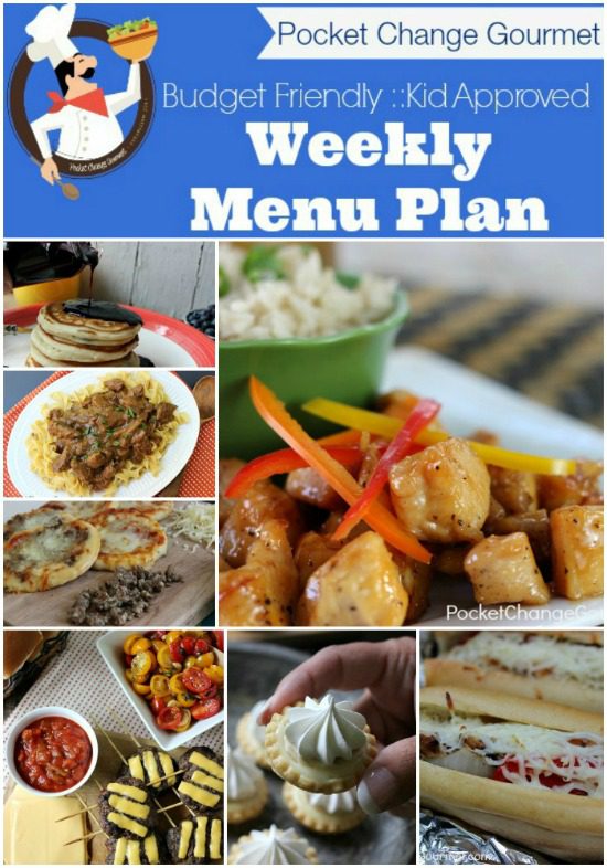 Budget Friendly Weekly Menu Plan Available on PocketChangeGourmet.com