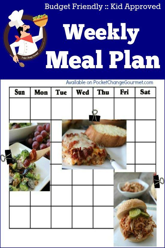 Family Friendly Weekly Meal Plan from Pocket Change Gourmet