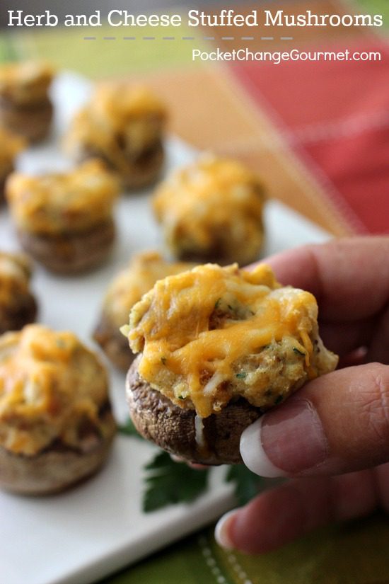 Perfect for the Holiday Season! Serve these Herb and Cheese Stuffed Mushrooms! They are delicious and easy to make! Pin to your Recipe Board!