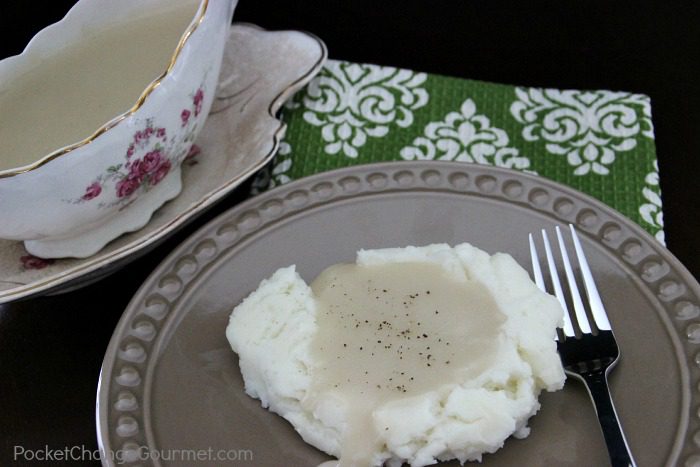 Mashed Potatoes and Gravy, the ultimate comfort food! Learn how to make Turkey Gravy! Pin to your Recipe Board!