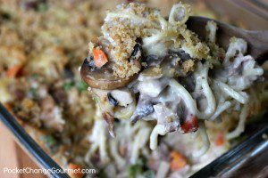 Make this casserole using leftovers from your feast, Turkey Tetrazzini Recipe from Pocket Change Gourmet will feed a crowd