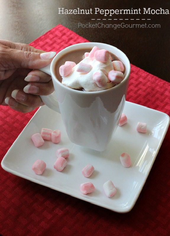 Grab the cookies and a mug of this Hazelnut Peppermint Mocha, for the perfect holiday treat! Pin to your Recipe Board!
