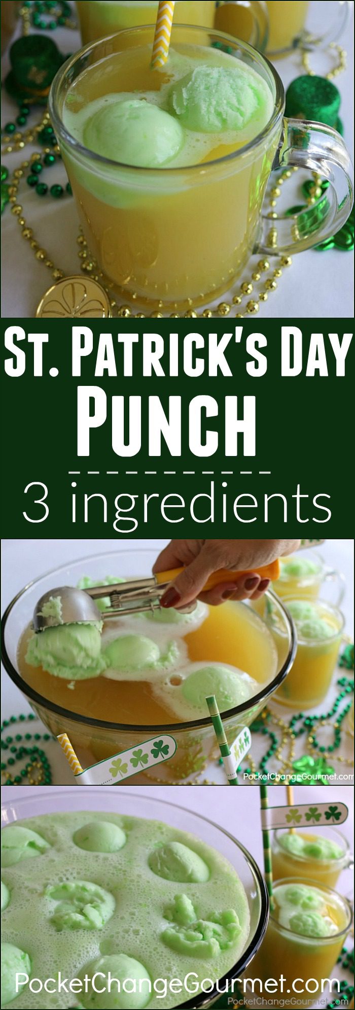 Only 3 ingredients to make this delicious St. Patrick's Day Punch! Change the flavors for other special occasions! 