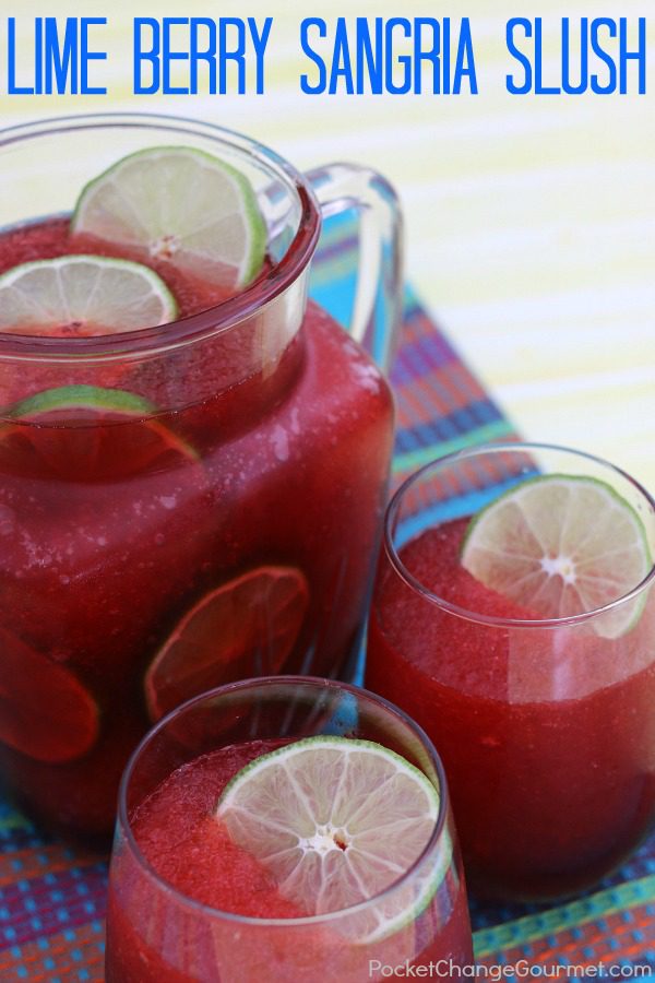 Lime Berry Sangria Slush - this citrusy drink is non-alcoholic, refreshing and perfect for those warm Summer nights! Pull out your blender and get ready to be amazed at how easy this recipe is! Be sure to save by pinning to your Recipe Board!