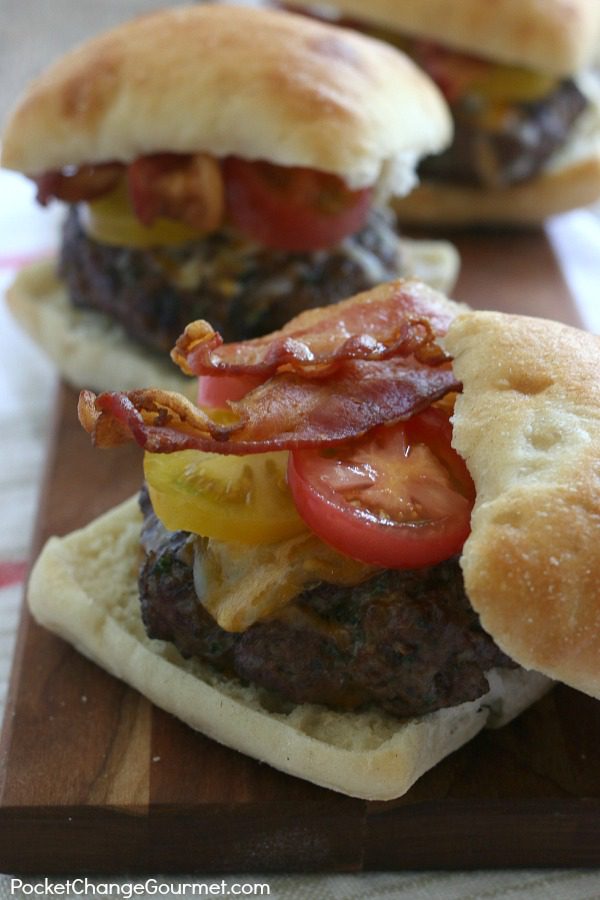 Shh...don't tell them these burgers have veggies in them, they will never know! These Four Cheddar Garden Burgers are packed with flavor, add bacon and tomatoes to the top and you have a burger that is out of this world good! Click on the photo to grab the recipe!