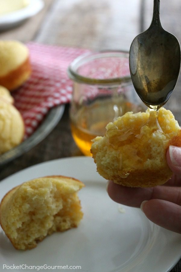 Cornbread Muffins - just about the BEST side that goes with everything! Slather on the butter and honey for a special treat! Click on the Photo for the Recipe! 