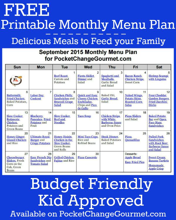 Delicious meals to feed your family in the September Monthly Meal Plan! Budget friendly menu plan - Kid approved! Pin to your Recipe Board!