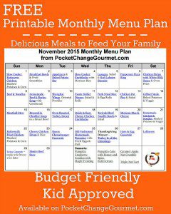Delicious meals to feed your family in the Printable November Monthly Meal Plan! Budget friendly menu plan - Kid approved! Print out your FREE copy today!