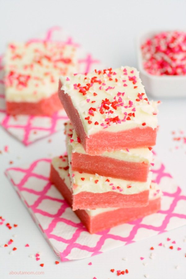 Valentine Sugar Cookie Bars from About a Mom.