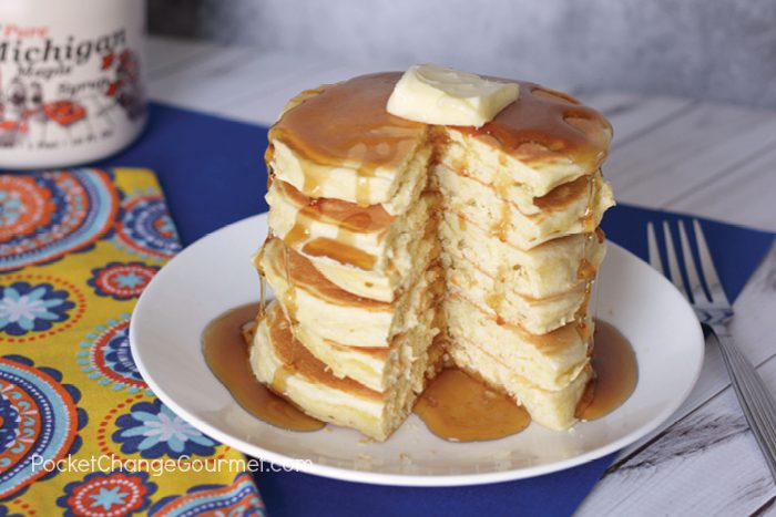 This Easy Homemade Pancake Recipe is light and fluffy! The BEST pancake you will ever make! Mix the dry ingredients ahead of time and have them on hand, then quickly add the wet ingredients! Great for breakfast, brunch, lunch or dinner!