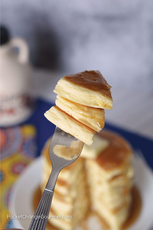 This Easy Homemade Pancake Recipe is light and fluffy! The BEST pancake you will ever make! Mix the dry ingredients ahead of time and have them on hand, then quickly add the wet ingredients! Great for breakfast, brunch, lunch or dinner!