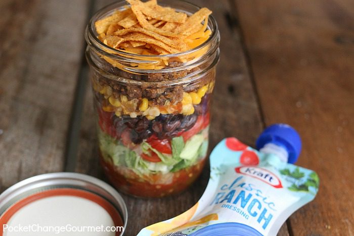 Taco Salad in a jar with a classic ranch dressing