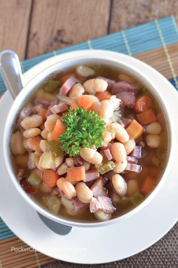 Use up your leftover ham with this delicious Ham and Bean Crockpot Soup! It's goes together in a snap and will have the whole family asking for seconds!