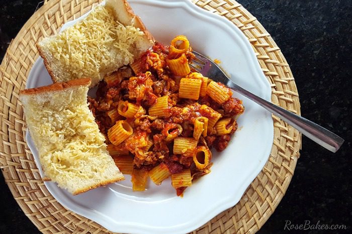Spicy Sausage Cheese Pasta from Rose Bakes