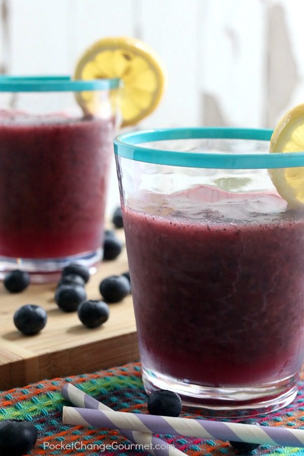 Make this refreshing Blueberry Kiwi Lemonade Slush to enjoy on the deck or at your next party! Kid friendly! Add some alcohol if you like! 