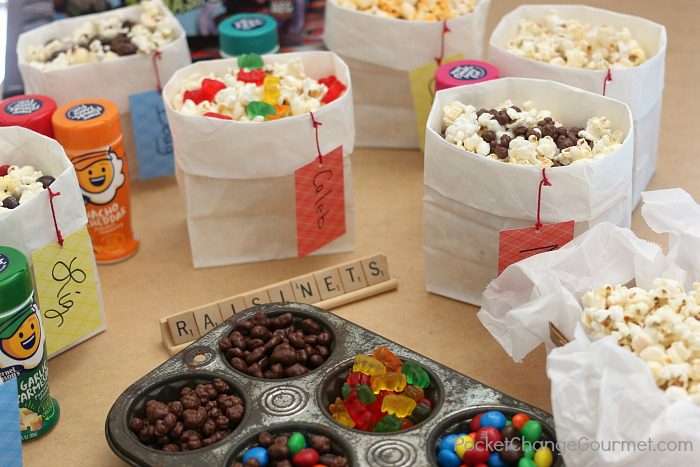 POPCORN BAR -- Kids of ALL ages will love this easy to serve Popcorn Bar! Grab the games - it's time for GAME NIGHT! Flavored salts and Candy in a variety of flavors! 