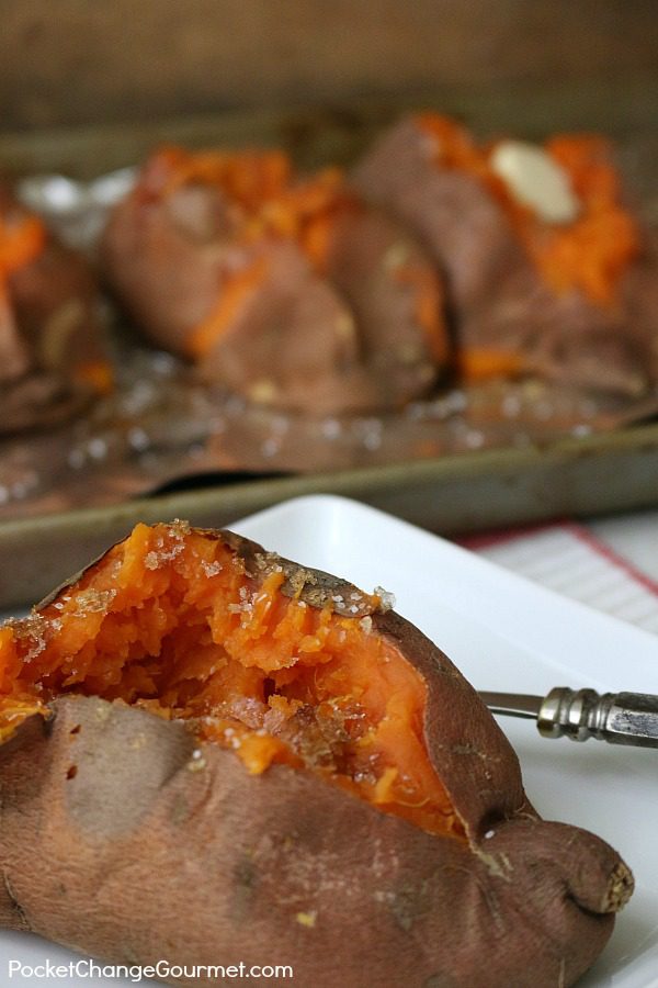 BAKED SWEET POTATO -- Easy as 1-2-3 and SO delicious! Serve as a side dish, or use them in other recipes! 