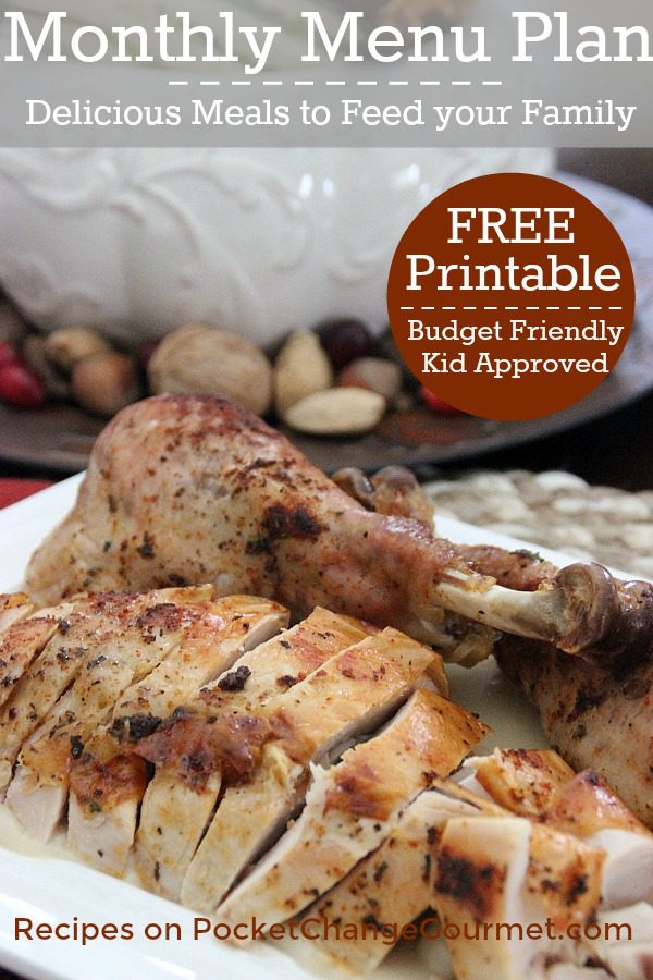 Delicious meals to feed your family in the November Monthly Meal Plan! Budget friendly menu plan - Kid approved! Pin to your Recipe Board!