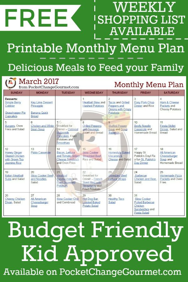 MONTHLY MENU PLAN| FREE PRINTABLE | Budget Friendly Meals for your family