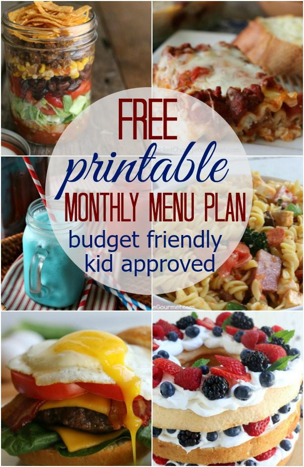 MONTHLY MENU PLAN -- FREE Printable