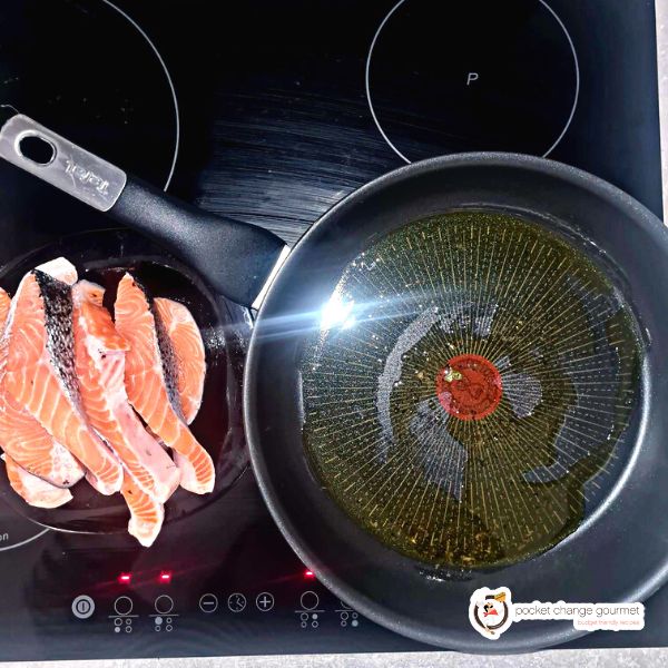 frying of fish in a pan