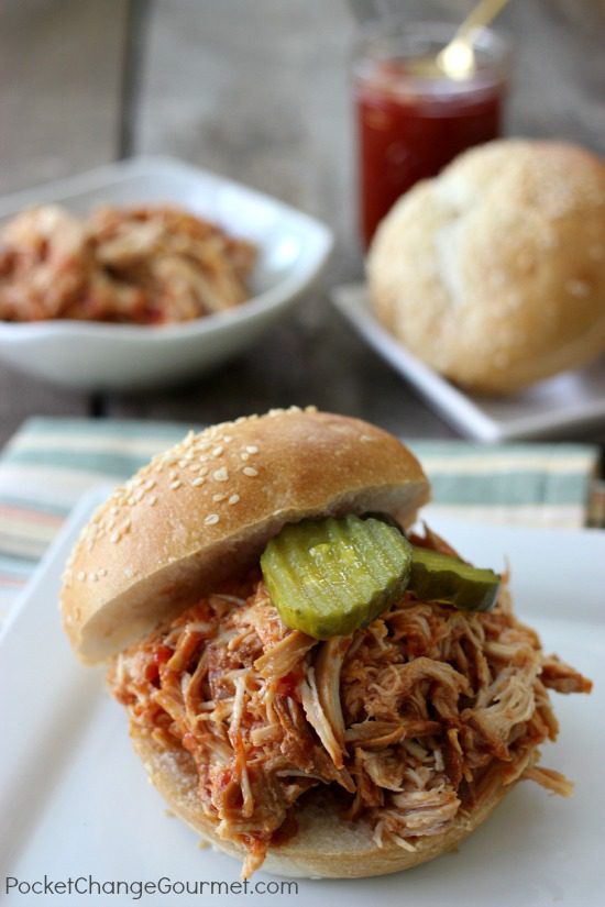 Slow Cooker Pulled Barbecue Chicken Sandwiches | Pocket Change Gourmet